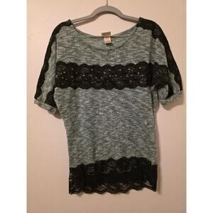 Daytrip Lace Embellished Top Boho Y2K Boutique Beaded Knit Shirt L